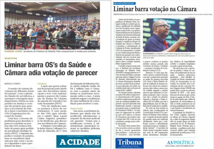 OS’s: Repercussão da liminar conquistada pelo Sindicato é destaque em todos os veículos de comunicação de Ribeirão Preto