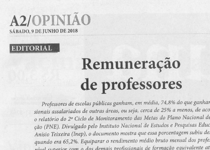 Editorial do Jornal Tribuna retrata situação salarial de professores no Brasil