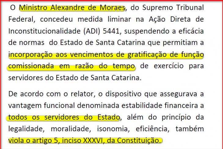 Autores do PSol utilizam e enaltecem liminar do Ministro Alexandre de Moraes concedida contra todos os servidores de Santa Catarina