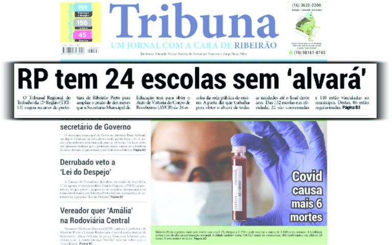 Ação do Sindicato: O Jornal Tribuna Ribeirão destaca a falta de ‘alvará’ do Corpo de Bombeiros em 24 escolas do município