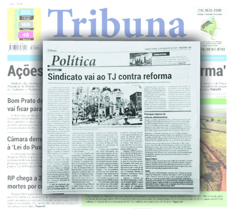 Medidas judicias que o Sindicato vai adotar contra “Reforma Administrativa” são destaque no Jornal Tribuna Ribeirão